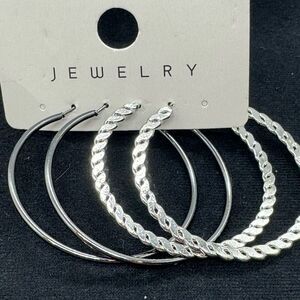 Variety 2 Pairs Silver and Gunmetal Hoops 2 inch